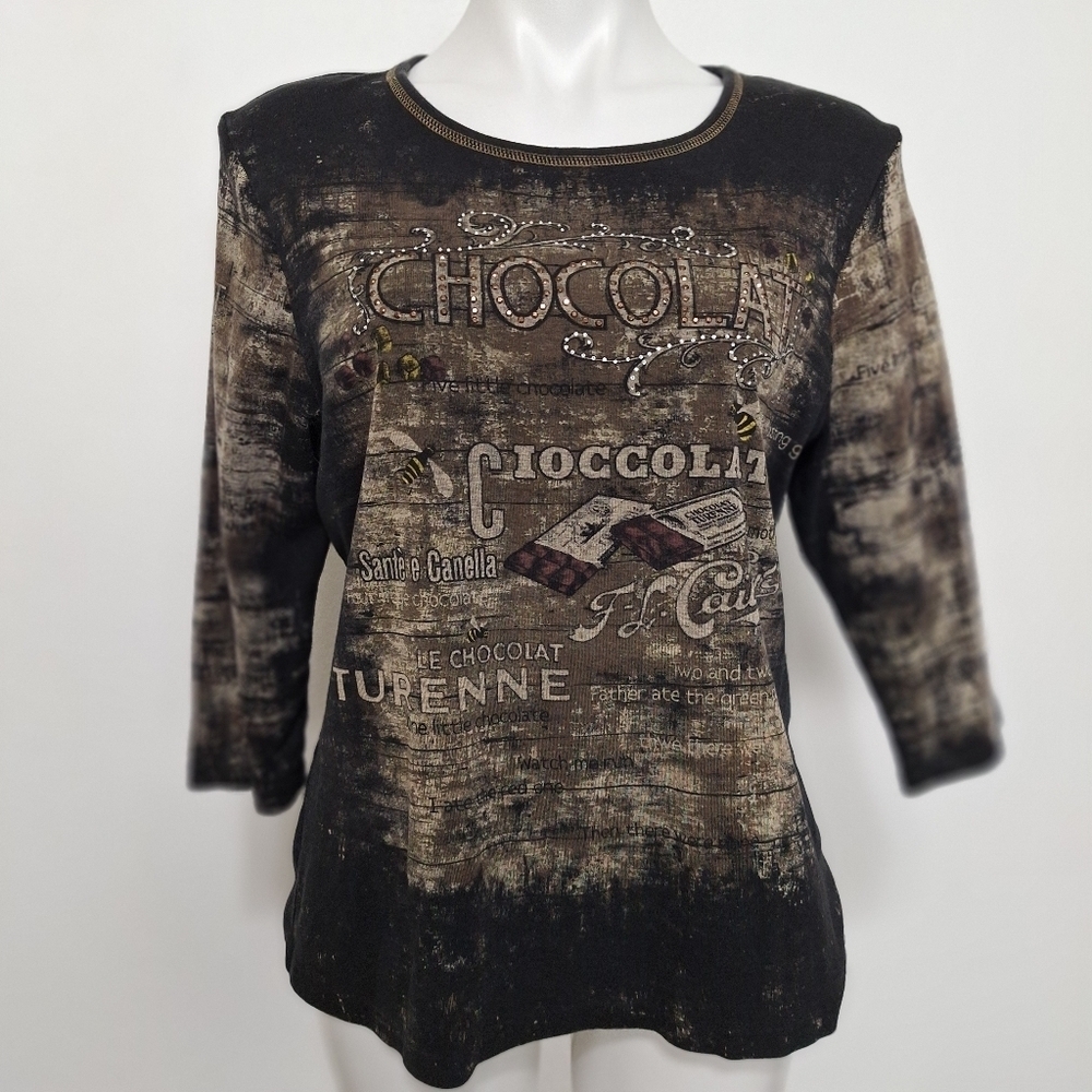 Cactus Brand Graphic Long-Sleeve Bohemian Hippie Retro Top Size X-Large